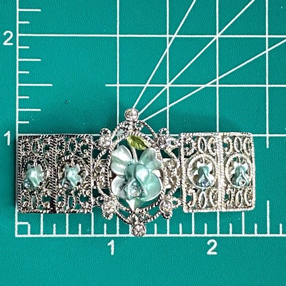 Hair Accessory Set Blue Flower Barette Blue Stone Combs And Yellow Stone Pins - Picture 5 of 15